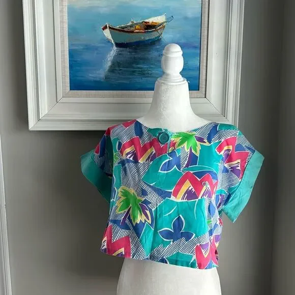 Vintage 80s Ocean Pacific Hawaii Barbie Crop Shortsleeve Top - Picture 2 of 11